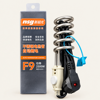F9 Water Heating Rod 2500W — Product and Packaging