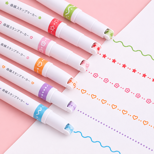 6Pcs Curve Shape Highlighter Pens – Vibrant Colors, Fine Tips for Writing & Journaling