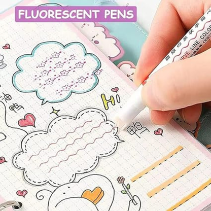 6Pcs Curve Shape Highlighter Pens – Vibrant Colors, Fine Tips for Writing & Journaling